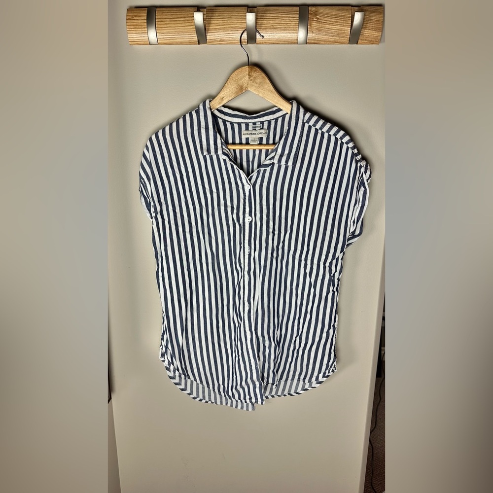 Classic Navy and White Striped Button Down Shirt